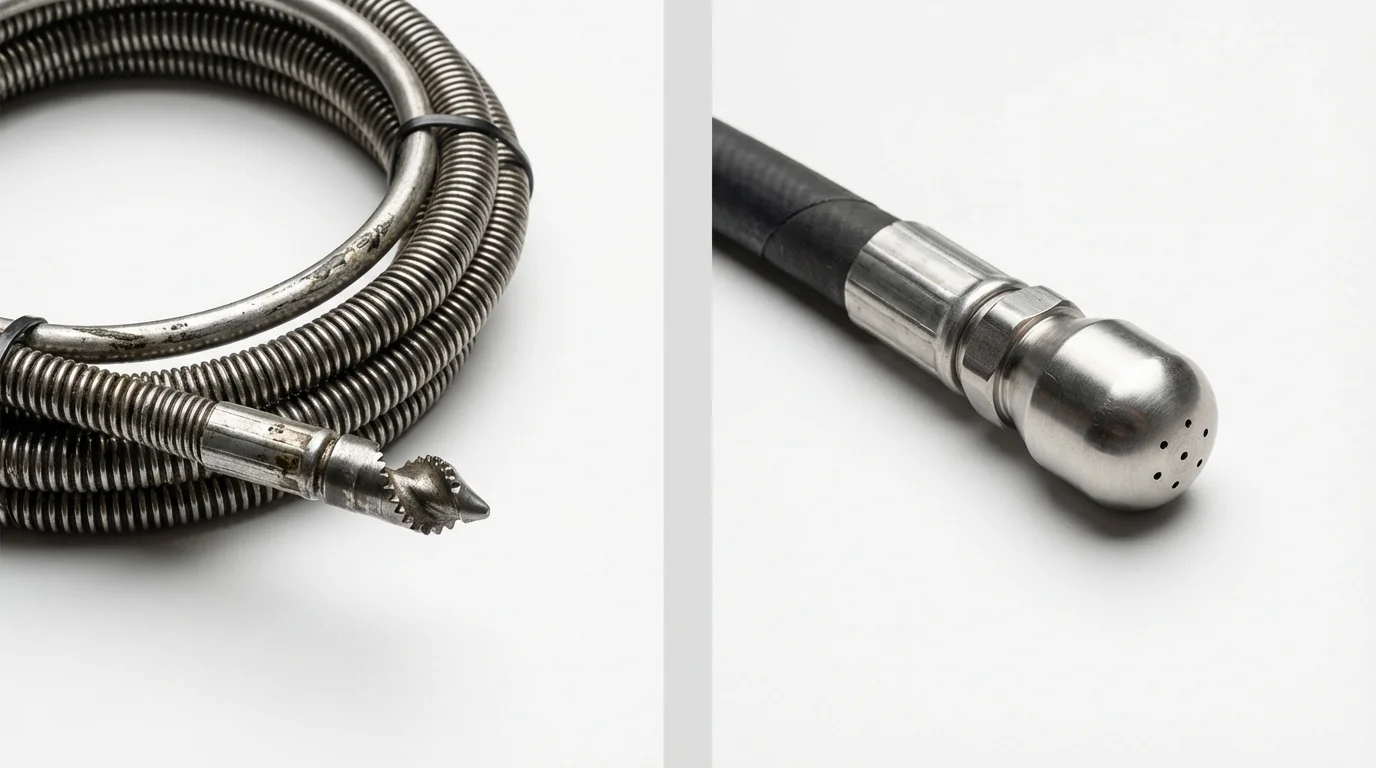 Drain snake cable and hydro jetting nozzle used for drain cleaning in Wernersville, PA