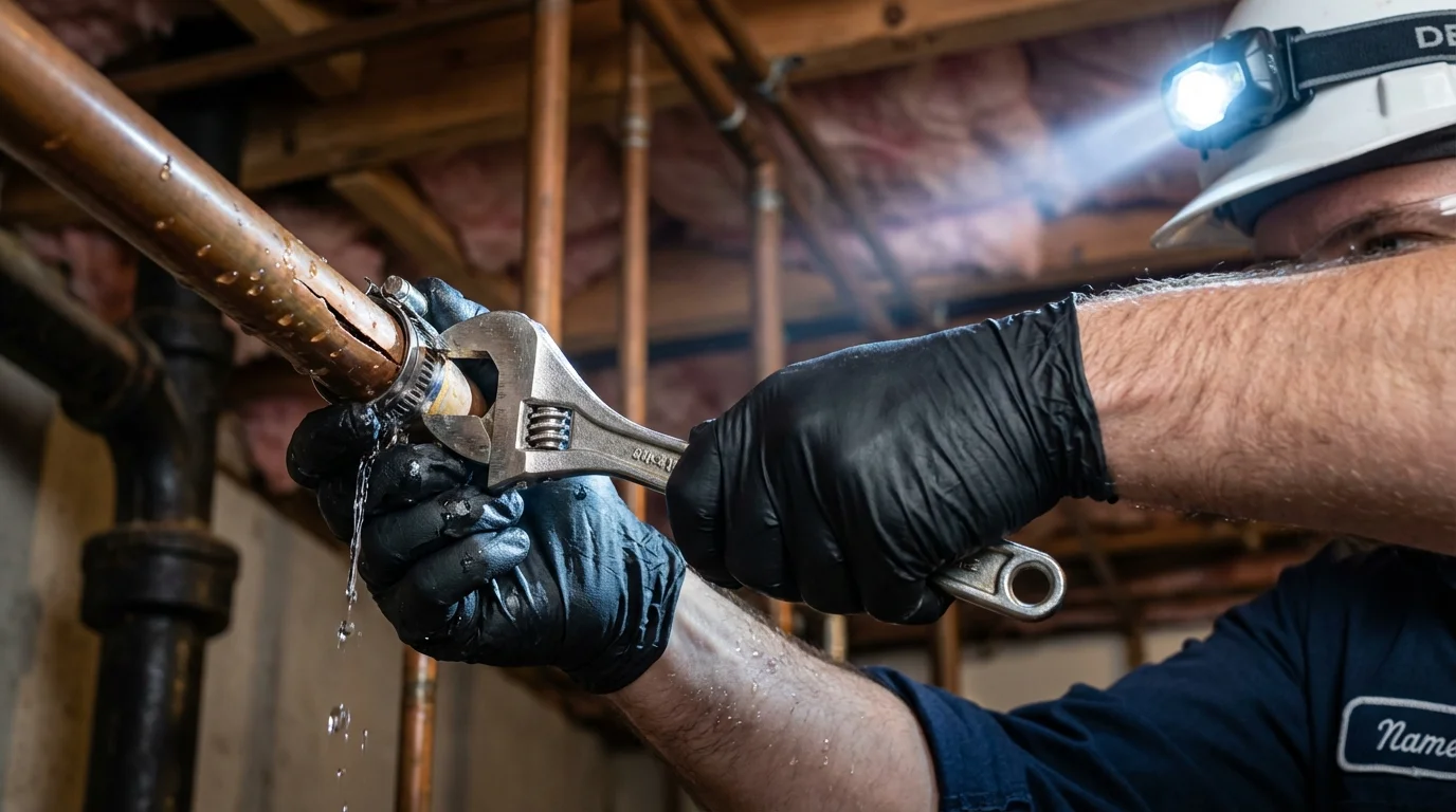 Emergency pipe clamp repair being performed by a Johns Plumbing LLC plumber in Wernersville