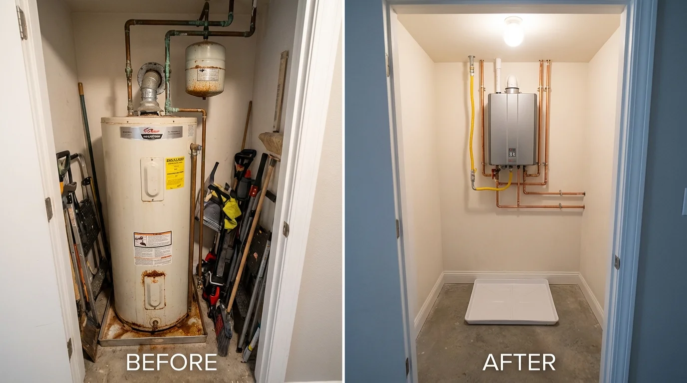 Tank water heater versus wall-mounted tankless unit comparison for Wernersville, PA homeowners