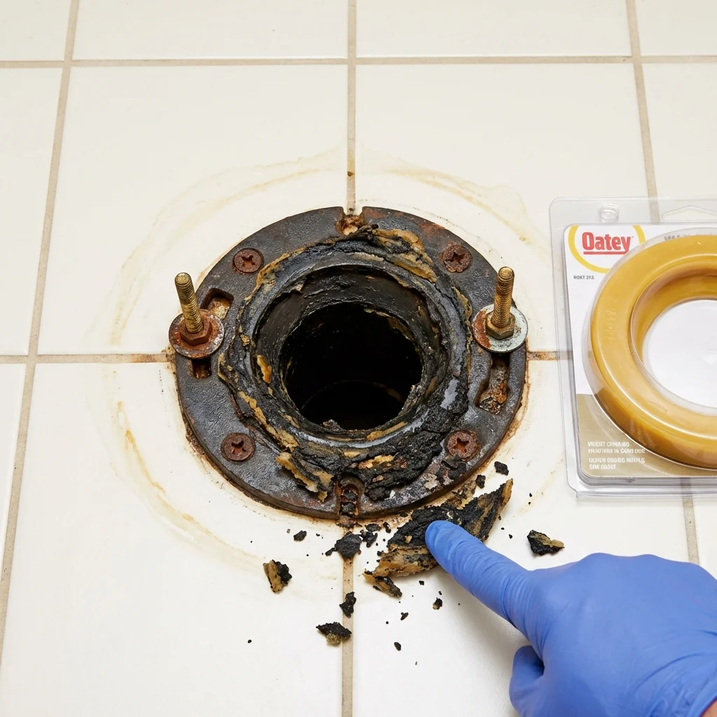 Failed wax ring showing water seepage at the base of a toilet in a Wernersville, PA home