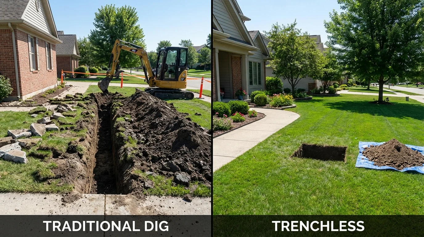 Trenchless sewer repair with minimal yard damage versus traditional excavation in Wernersville, PA
